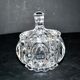 Thick moulded crystal sugar bowl with a beaded and medallion design.