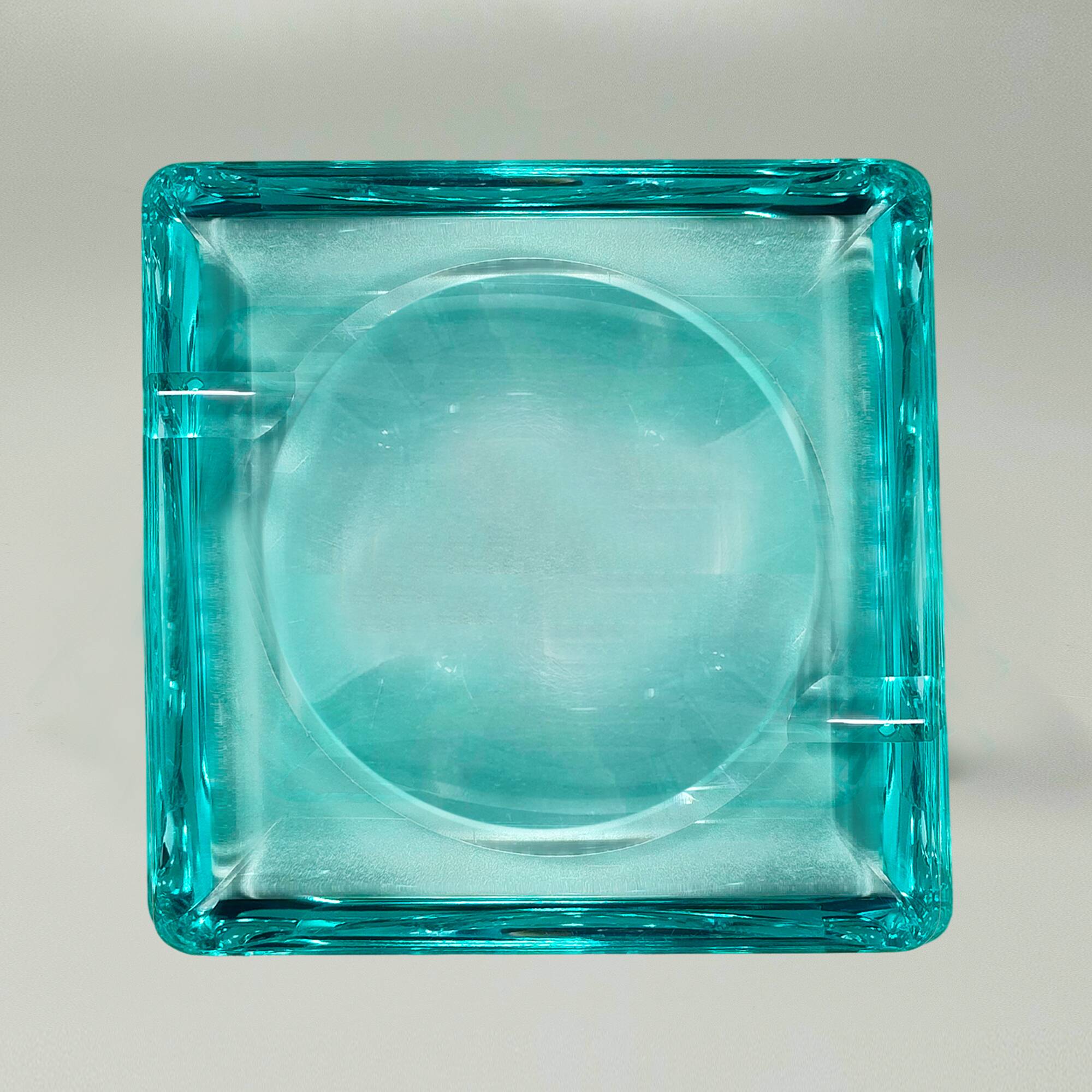 1970s mid-century aquamarine ashtray by Fontana Arte. Made in Italy