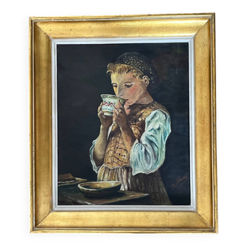 Tableau : Huile sur toile - portrait de paysanne