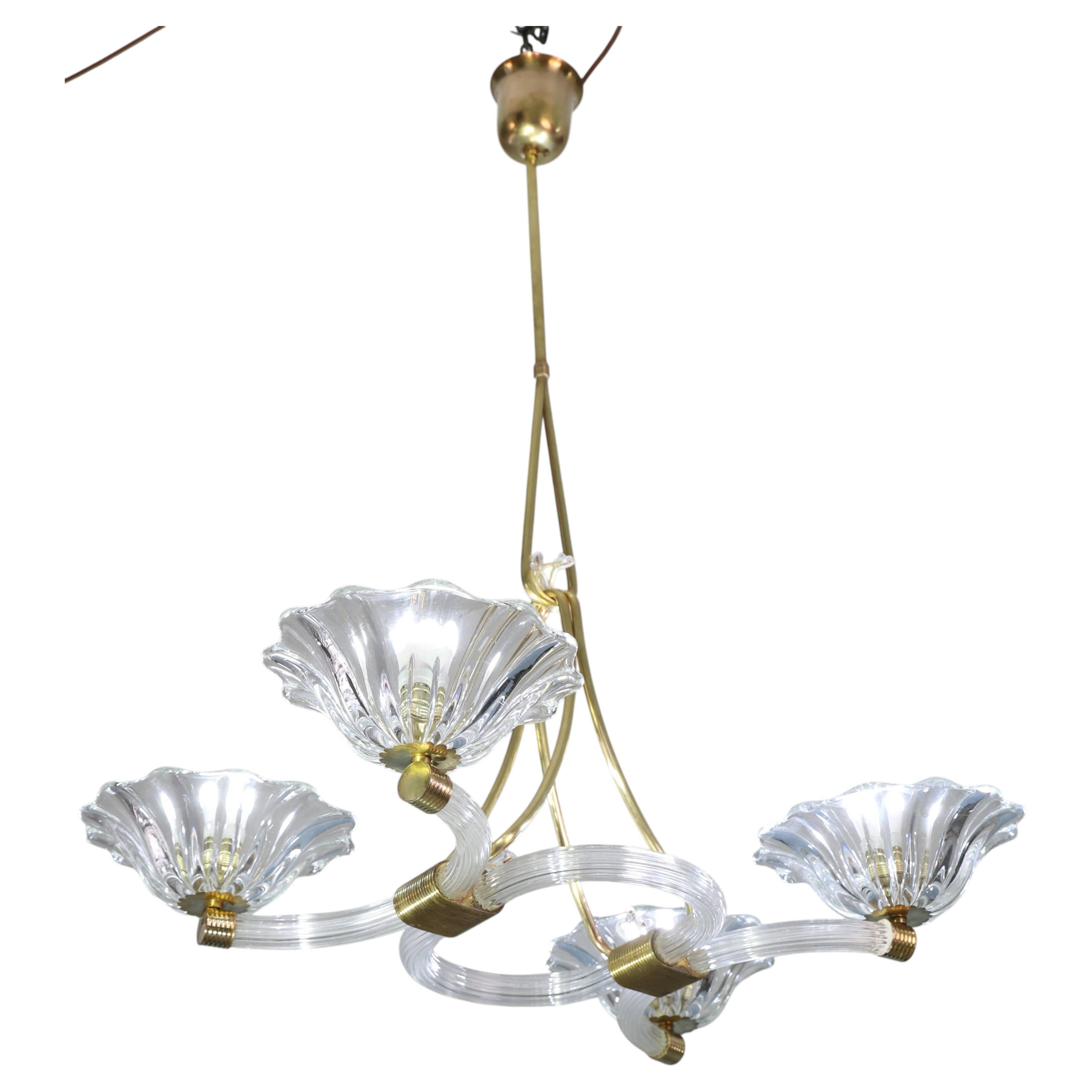 Extraordinary Art Deco Murano Glass and Bronze Chandelier by Barovier&Toso, 1950