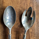 Pair of cutlery leather and metal salad