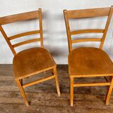 Series of 4 vintage light wood bistro chairs