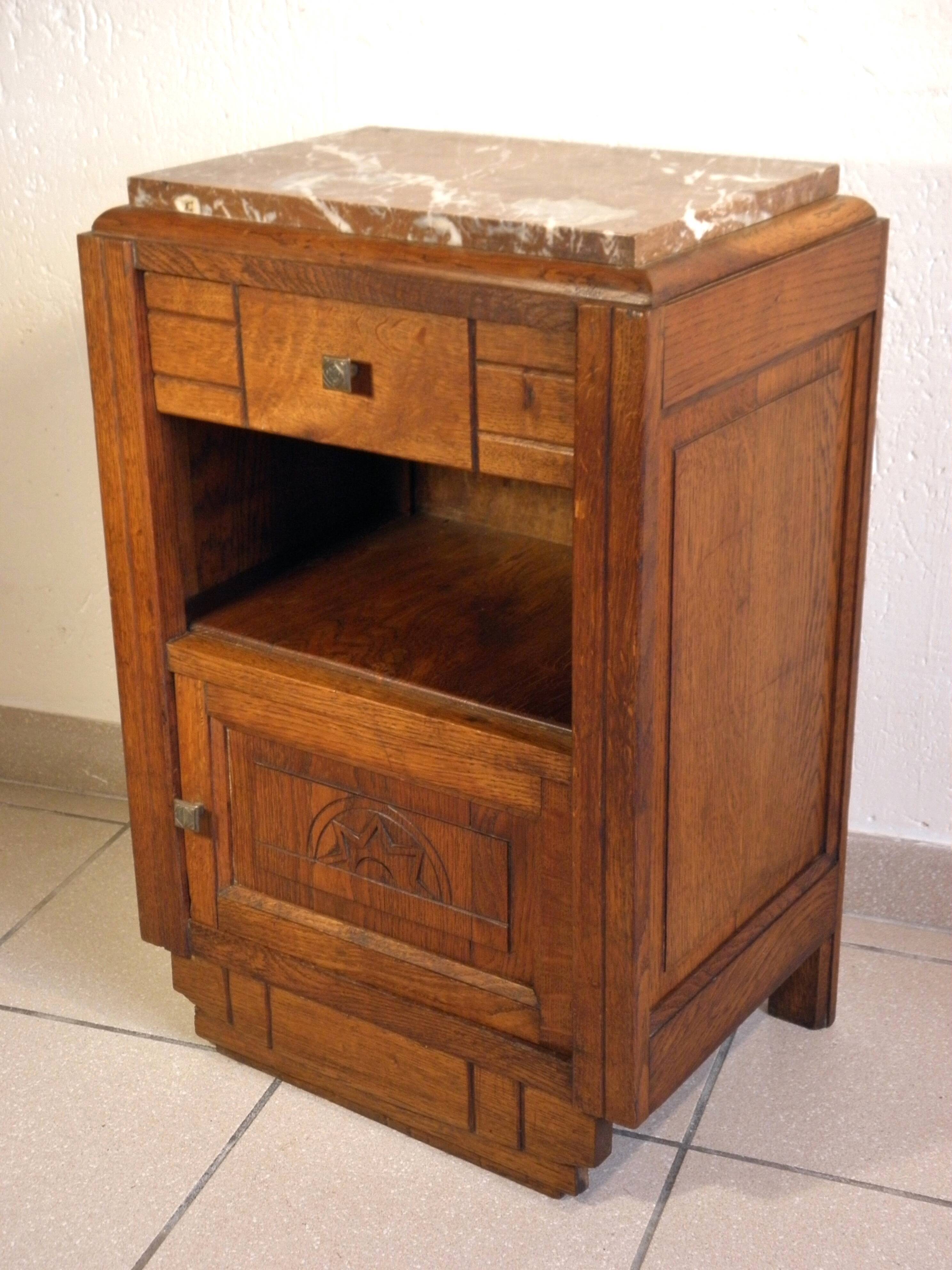 Art Deco bedside table in wood and marble