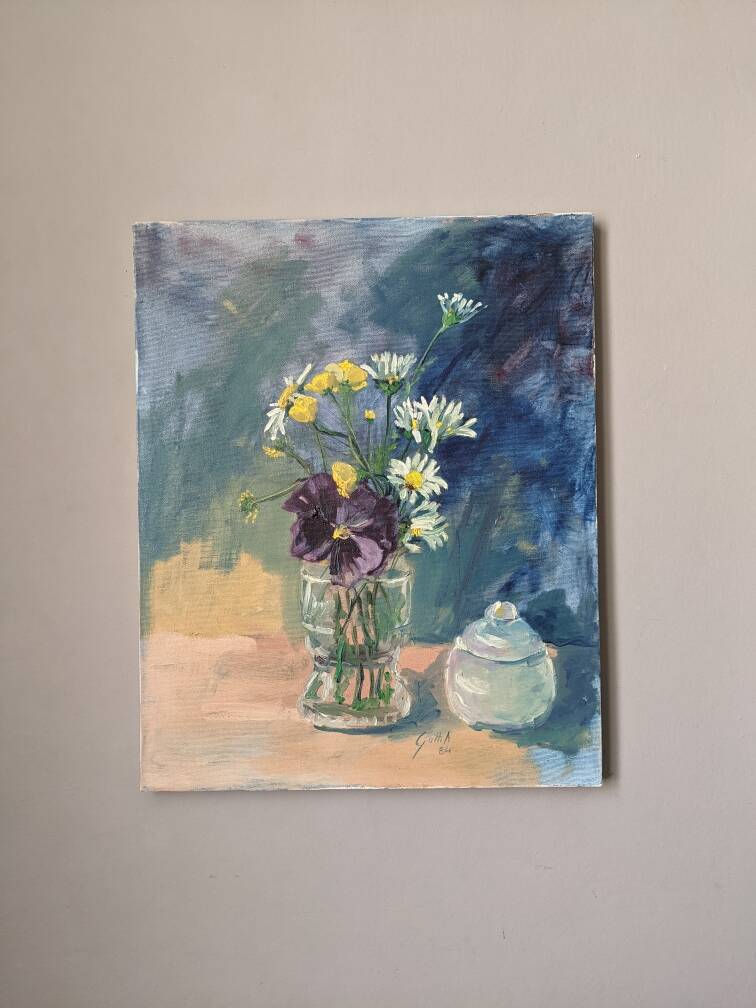 Acrylic on canvas contemporary painting bohemian countryside still life
