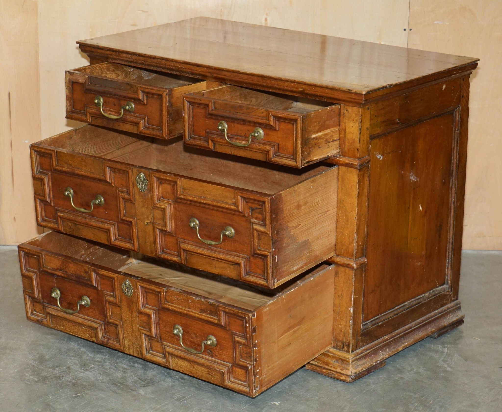 17th Century Antique Oak Commode with Two Rows of Drawers