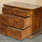 17th Century Antique Oak Commode with Two Rows of Drawers