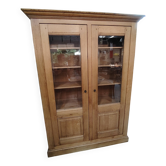 Grande vitrine ancienne en bois massif blond façon meuble d'apothicaire