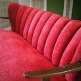 Scandinavian cocktail sofa red bi color, years 50 60 plush red black