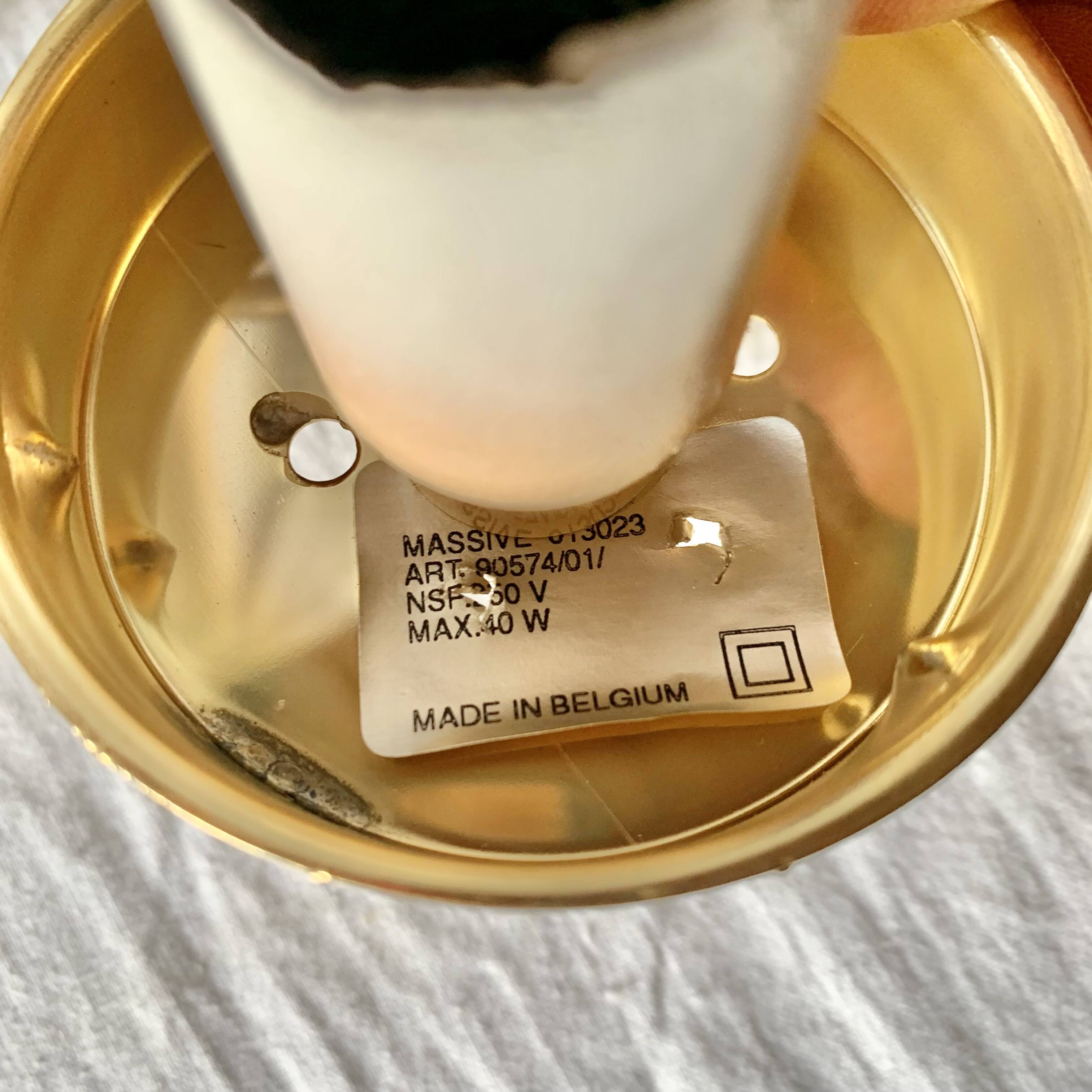 Massive vintage pendant light in gold metal and textured glass -