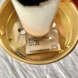 Massive vintage pendant light in gold metal and textured glass -