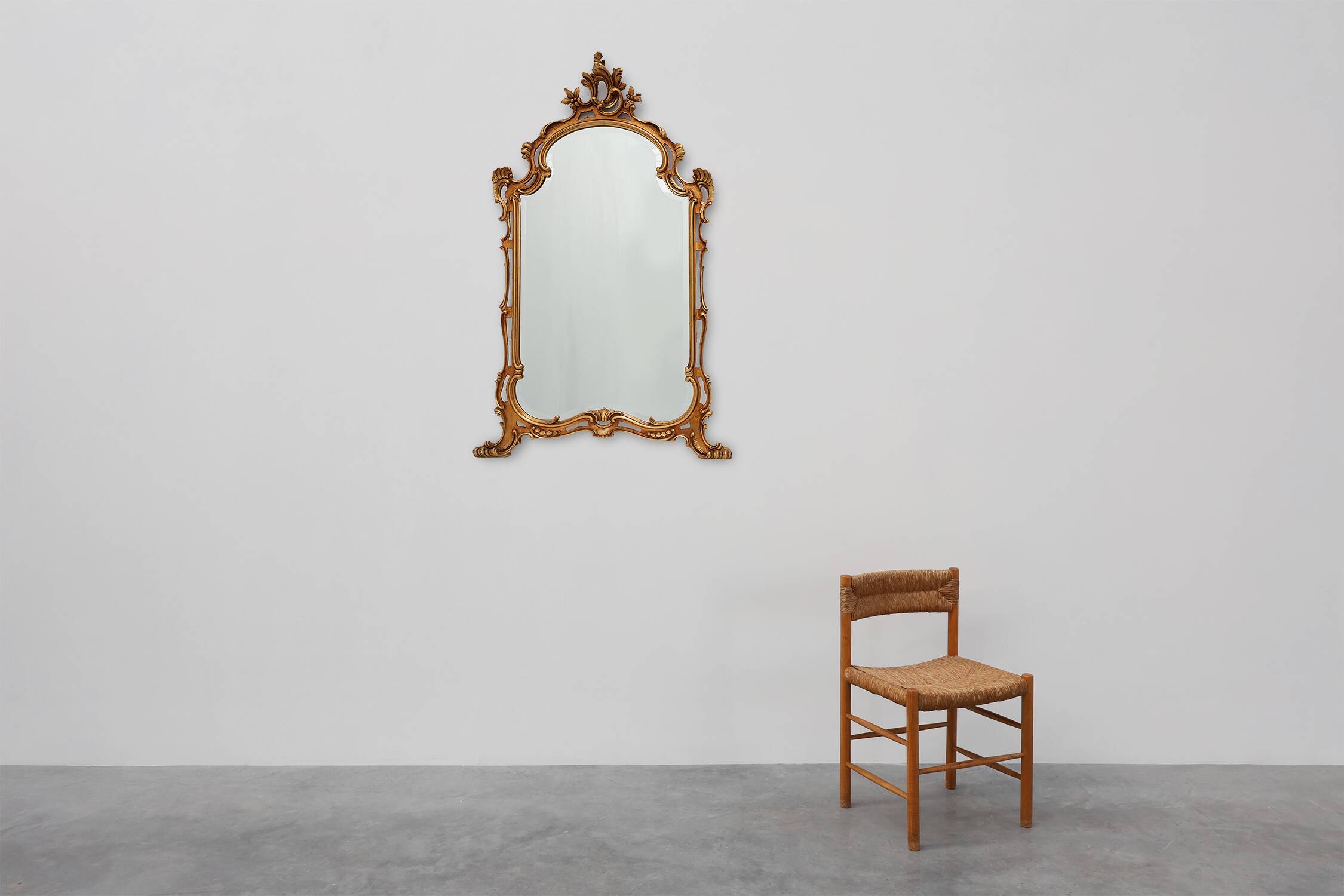 Large 20th century Baroque gilt wooden mirror in Louis XV style