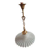 Round pendant light in pleated semi-opaque glass