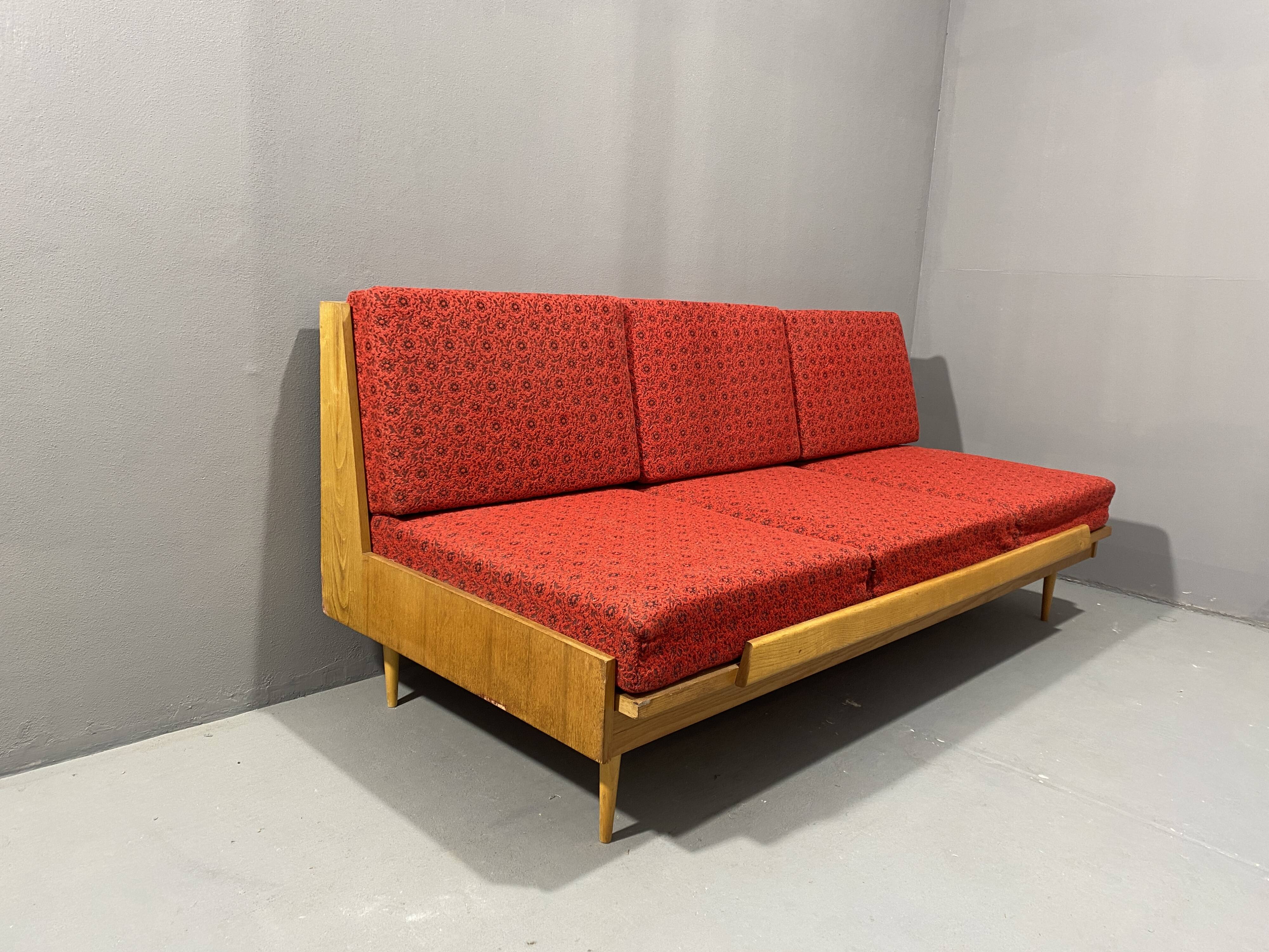 Mid-century folding sofa bed by Drevotvar, 1970s, Czechoslovakia