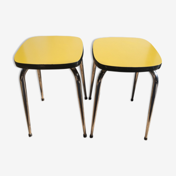 Duo of vintage formica mustard yellow stools