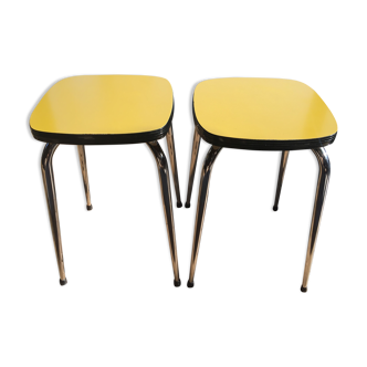 Duo of vintage formica mustard yellow stools