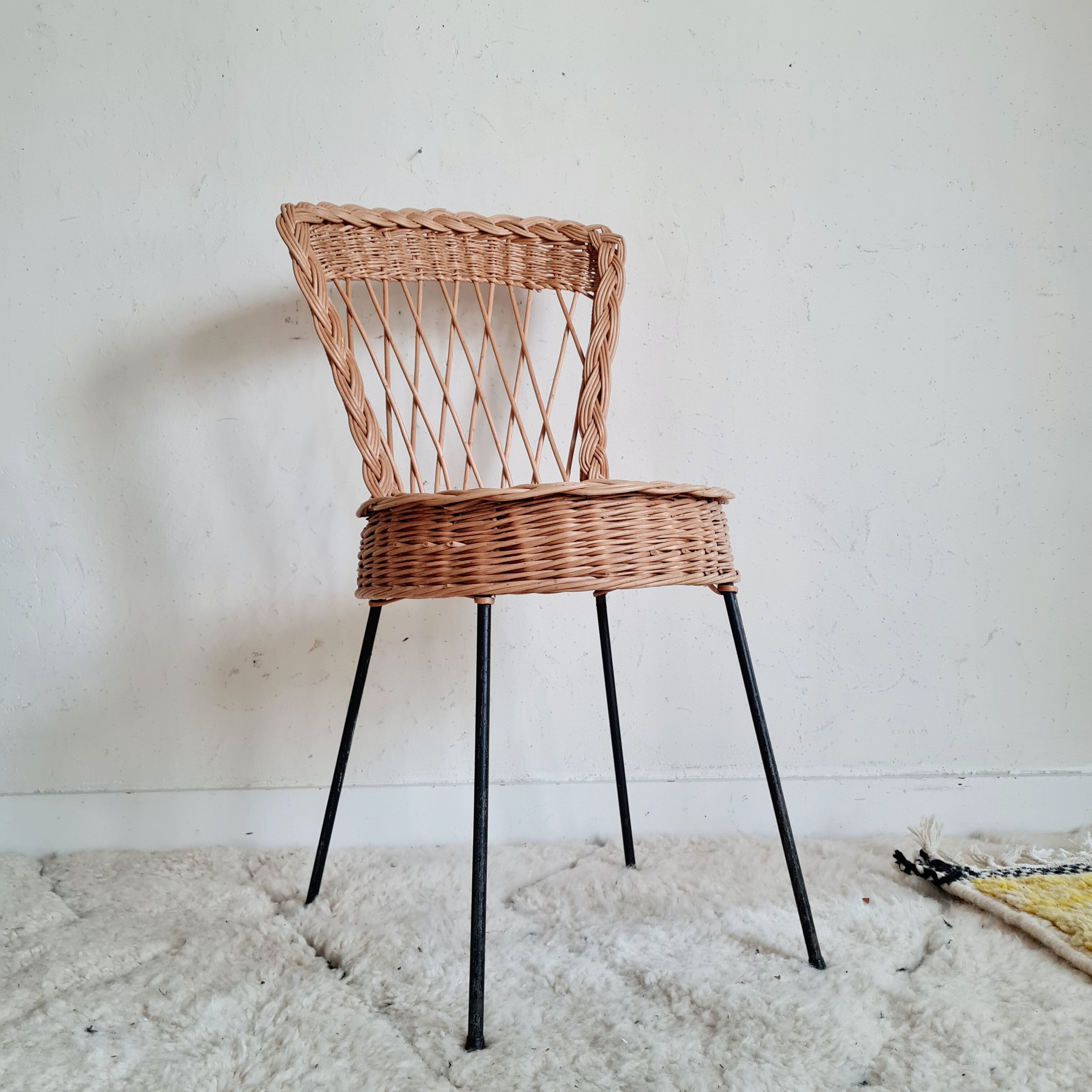 Rattan chair and metal base 50s