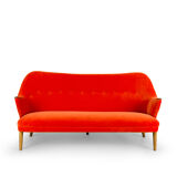 Canapé 3 places en velours orange du milieu du siècle retapissé de CFC Silkeborg, années 1960