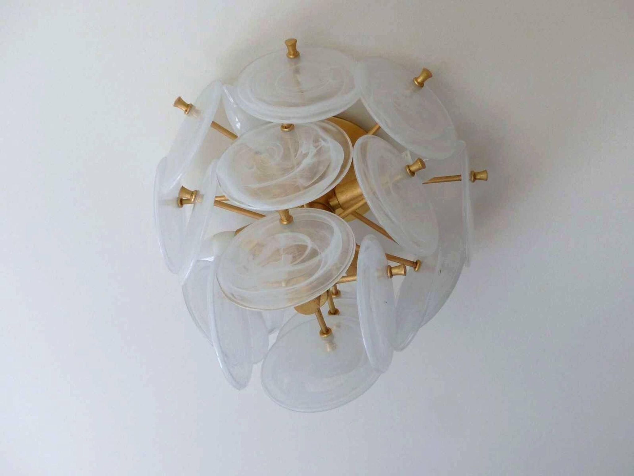 "Loire" Medium ceiling light in gold & white striped glass design by Aerin Lauder