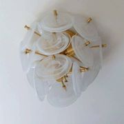 "Loire" Medium ceiling light in gold & white striped glass design by Aerin Lauder