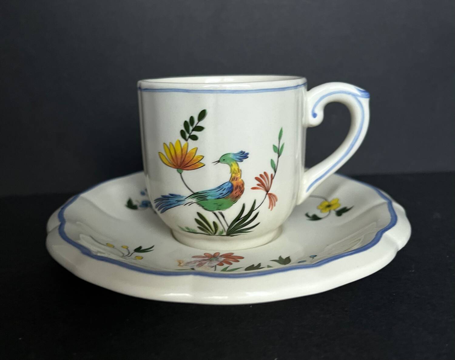 6 cups + saucers gien birds of paradise