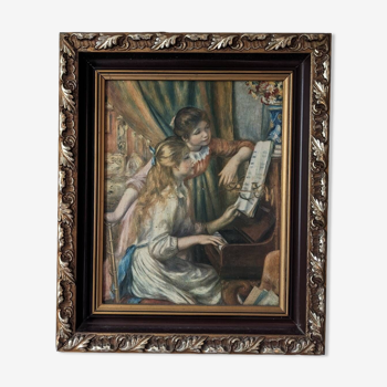 Tableau reproduction style huile vernie Renoir jeunes filles au piano 33*39 cm
