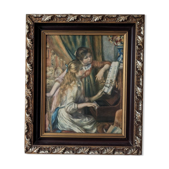 Tableau reproduction style huile vernie Renoir jeunes filles au piano 33*39 cm