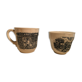 Porcelain Cup and Milk Pot Deco Ancient Field