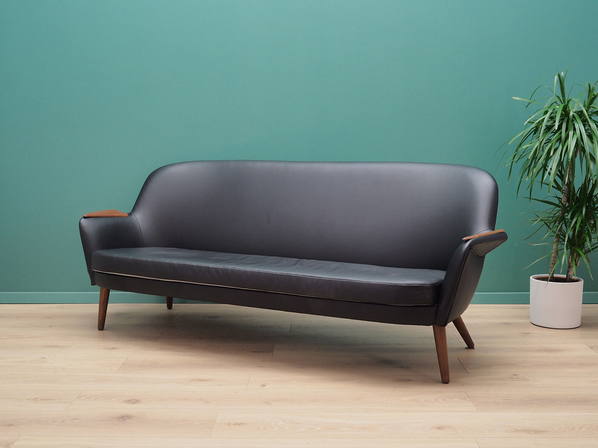 Sofa black leather, Danish design, 70's