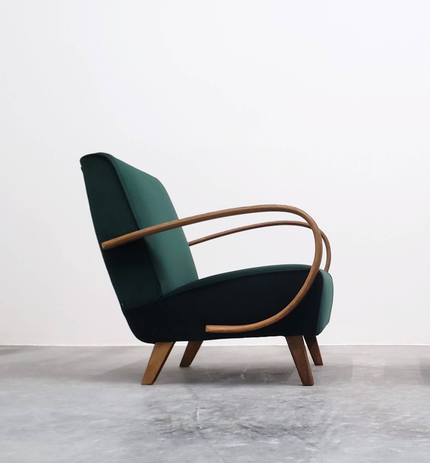 1930 Jindrich Halabala Bentwood Armchair in Emerald Green Velvet
