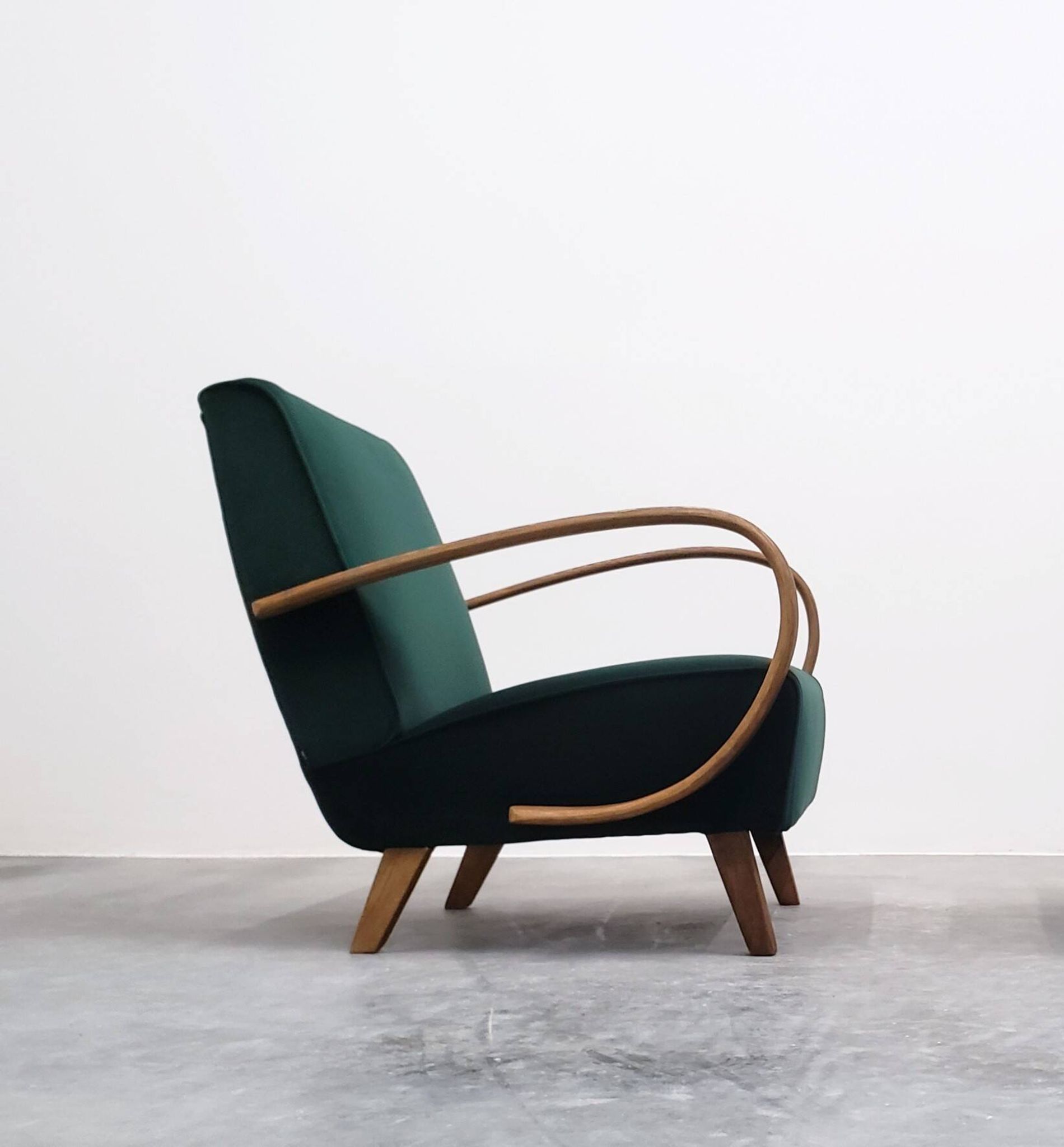 1930 Jindrich Halabala Bentwood Armchair in Emerald Green Velvet