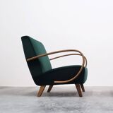 1930 Jindrich Halabala Bentwood Armchair in Emerald Green Velvet