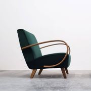 1930 Jindrich Halabala Bentwood Armchair in Emerald Green Velvet