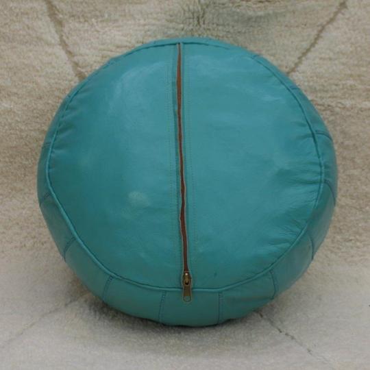 Moroccan pouf in turquoise leather