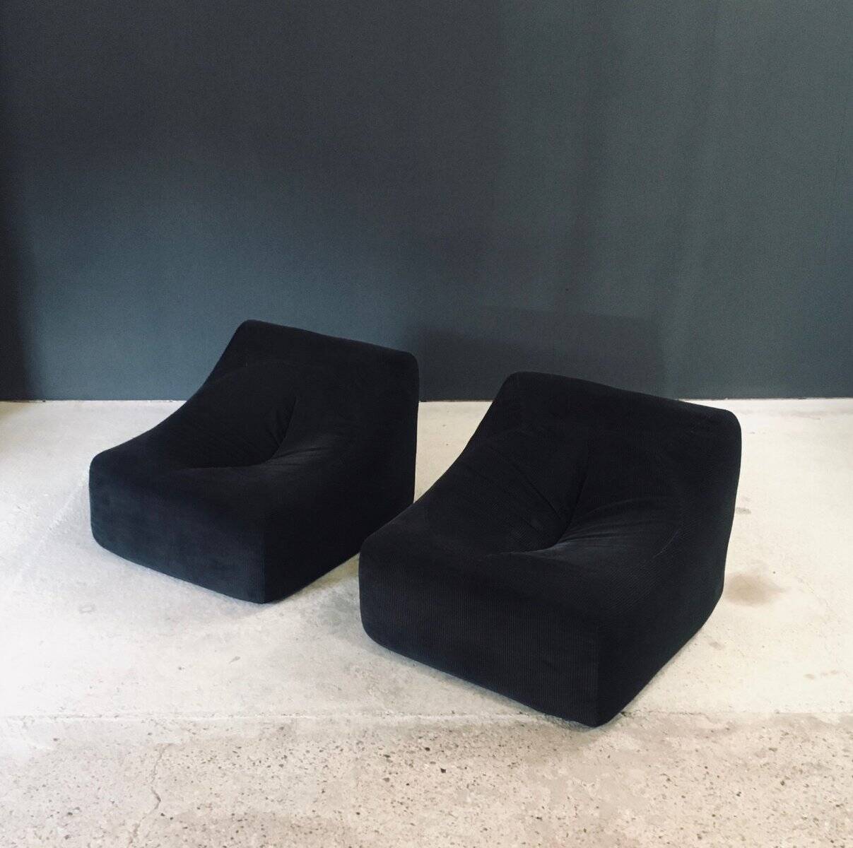 Mid-Century Modern French Corduroy Lounge Chairs, 1970s, Set of 2