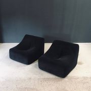 Mid-Century Modern French Corduroy Lounge Chairs, 1970s, Set of 2