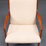 2 teak and ecru fabric armchairs, Denmark 1960