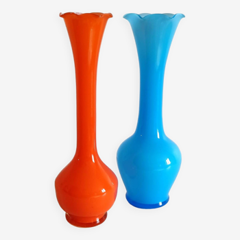 Duo of opaline bud vases