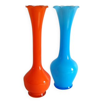 Duo of opaline bud vases