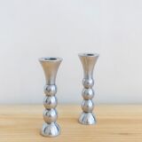 Pair of vintage cast aluminum candle holders