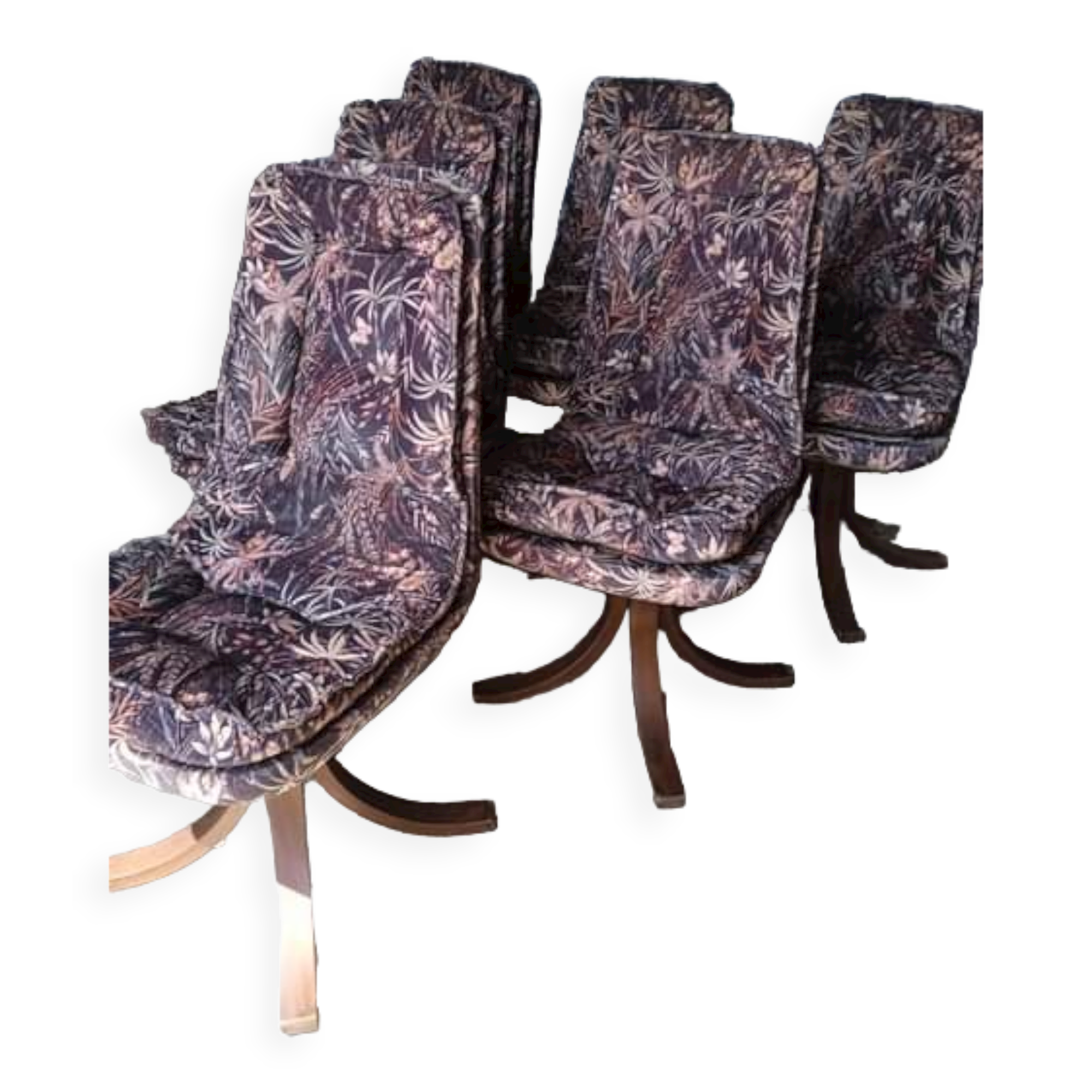 Série de 6 chaises ergonomiques et tournantes scandinave vers 1975