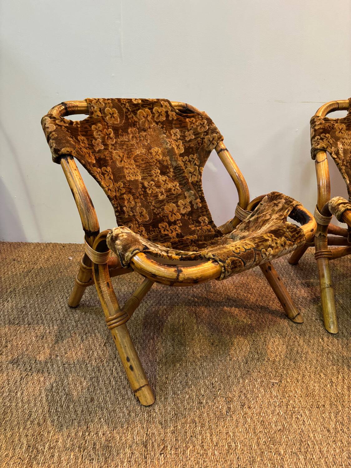 Set of three bamboo armchairs 1960