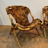 Set of three bamboo armchairs 1960