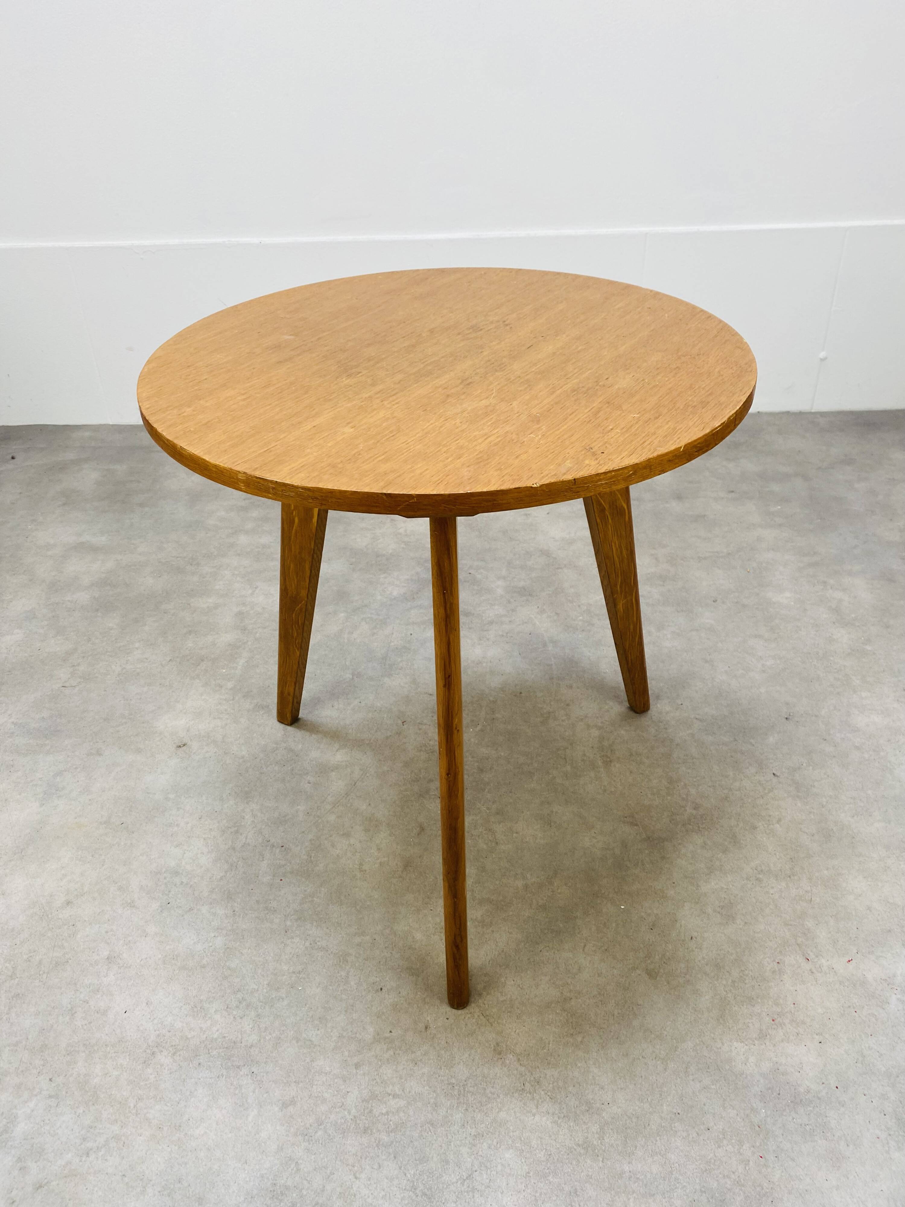 50's vintage wooden tripod side table with compass base