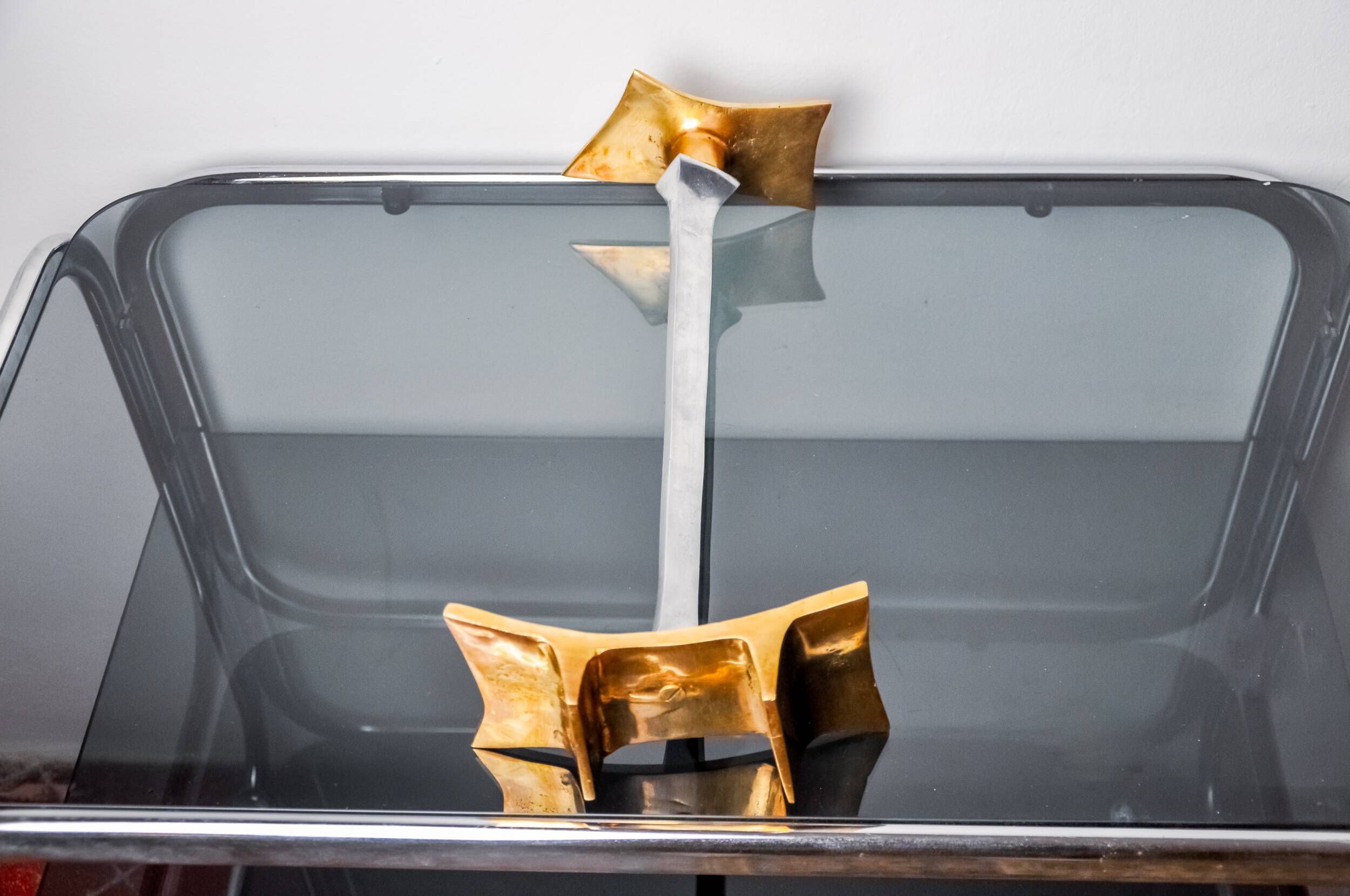 Brutalist candlestick by David Marshall, bronze and aluminum, Spain, 1970