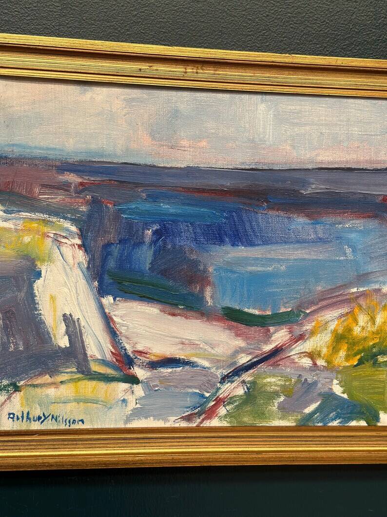Original Swedish Oil on Canvas – “Coastal Landscape” by Arthur Y. Nilsson – Signed – Vintage & Framed