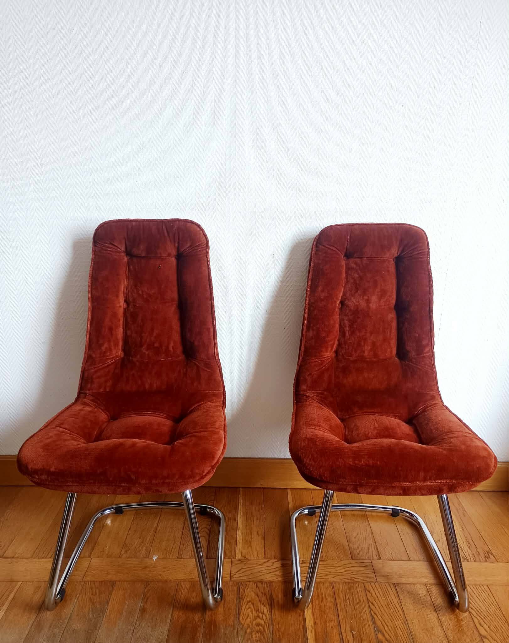Gastone Rinaldi velvet and chrome chairs 1970
