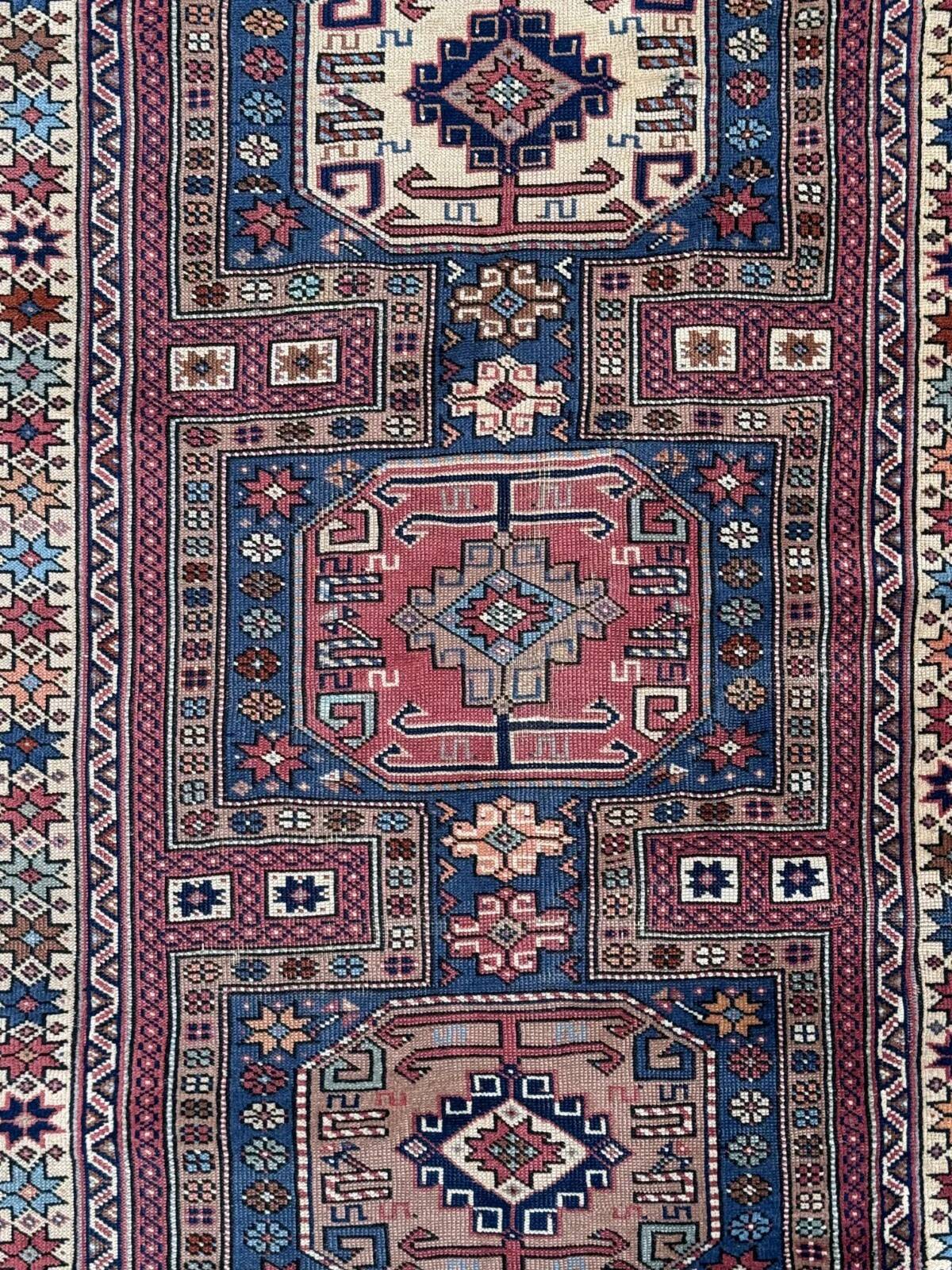 Antique Caucasian rug 215x126 cm Lesghi Star tribal Kazak rug large 2522