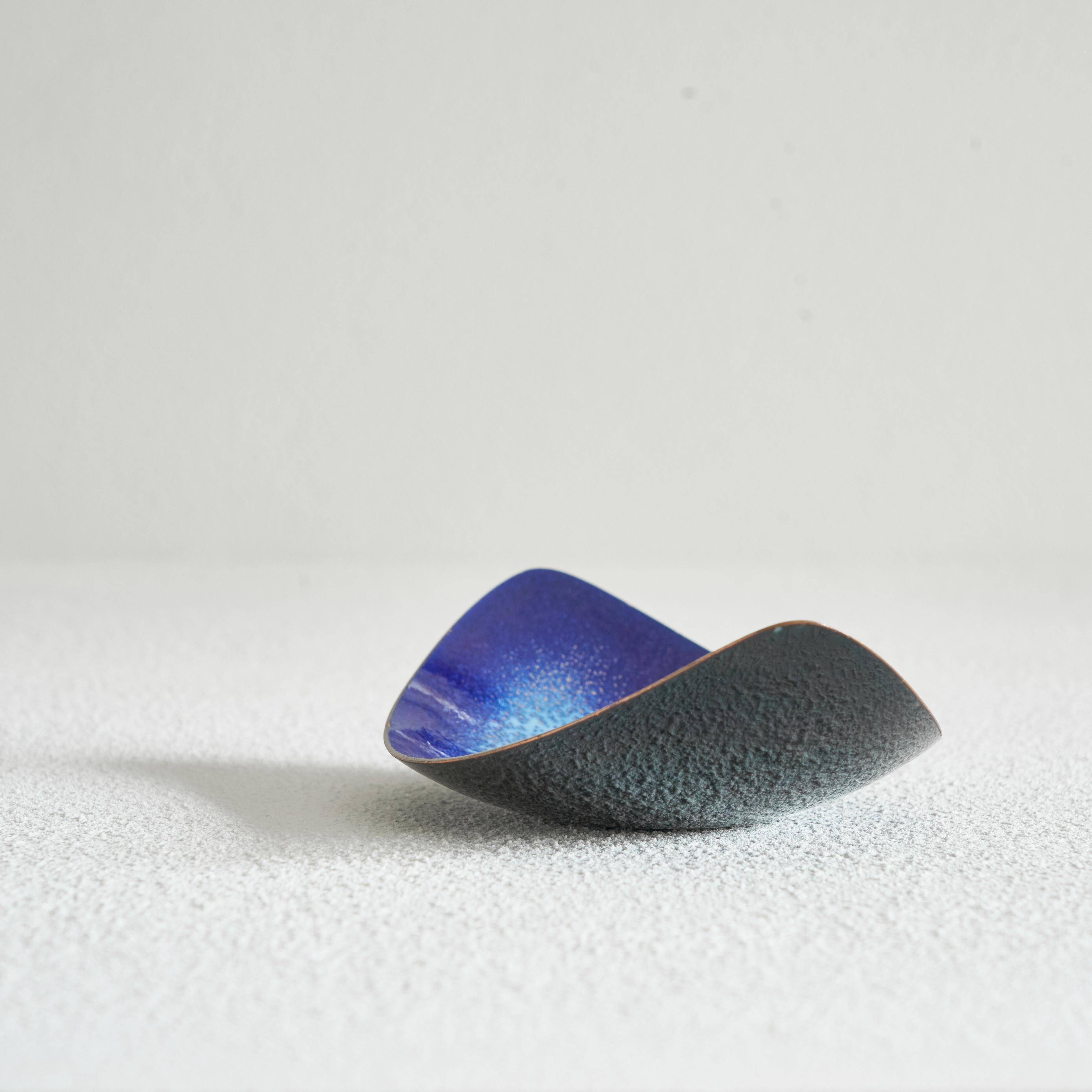 Enamelled copper bowl in gondola shape from the 1960s.