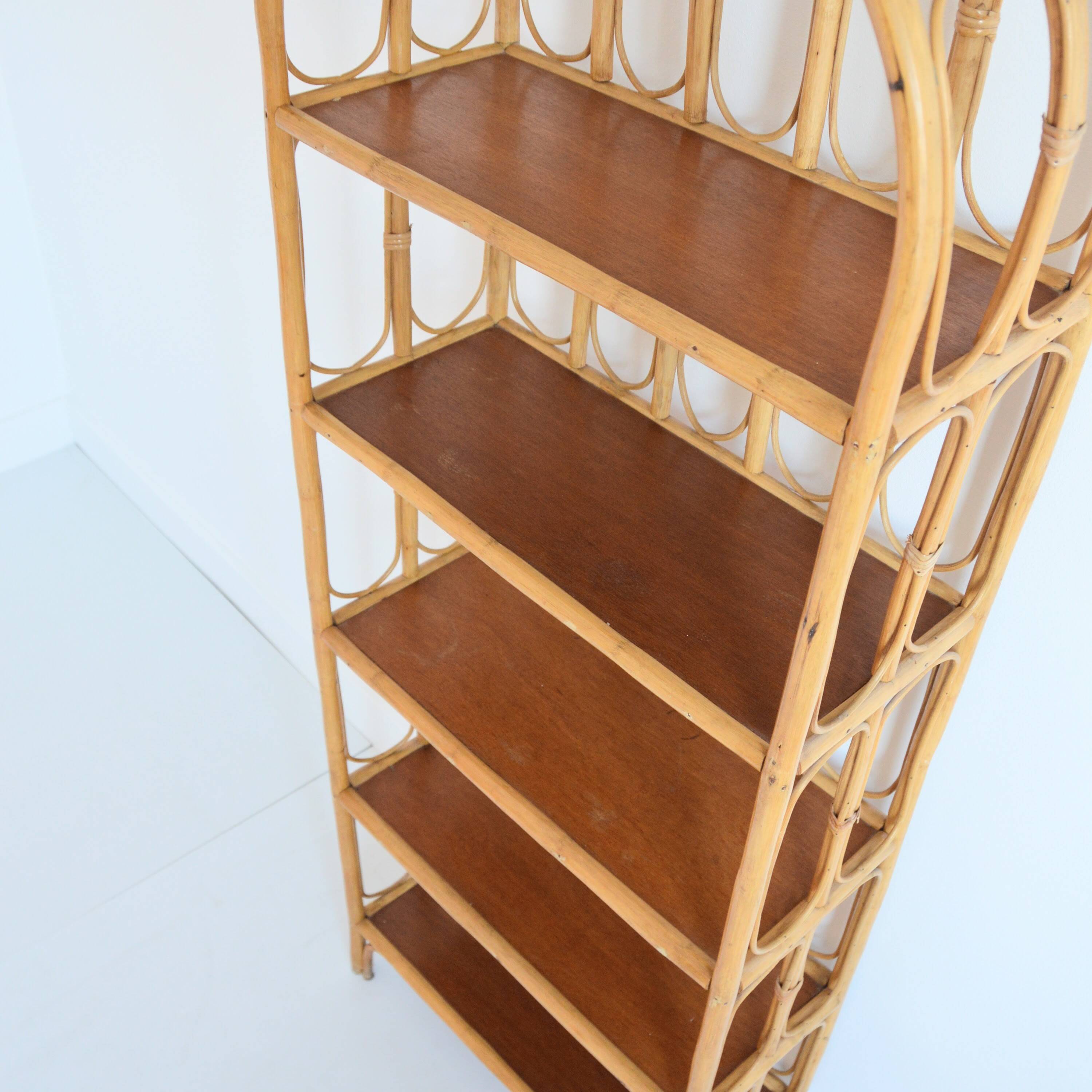Library / Free-standing shelf in bamboo and rattan 1960s