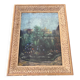 Old large pastel tableau - Scene of a wooded and flowered garden
